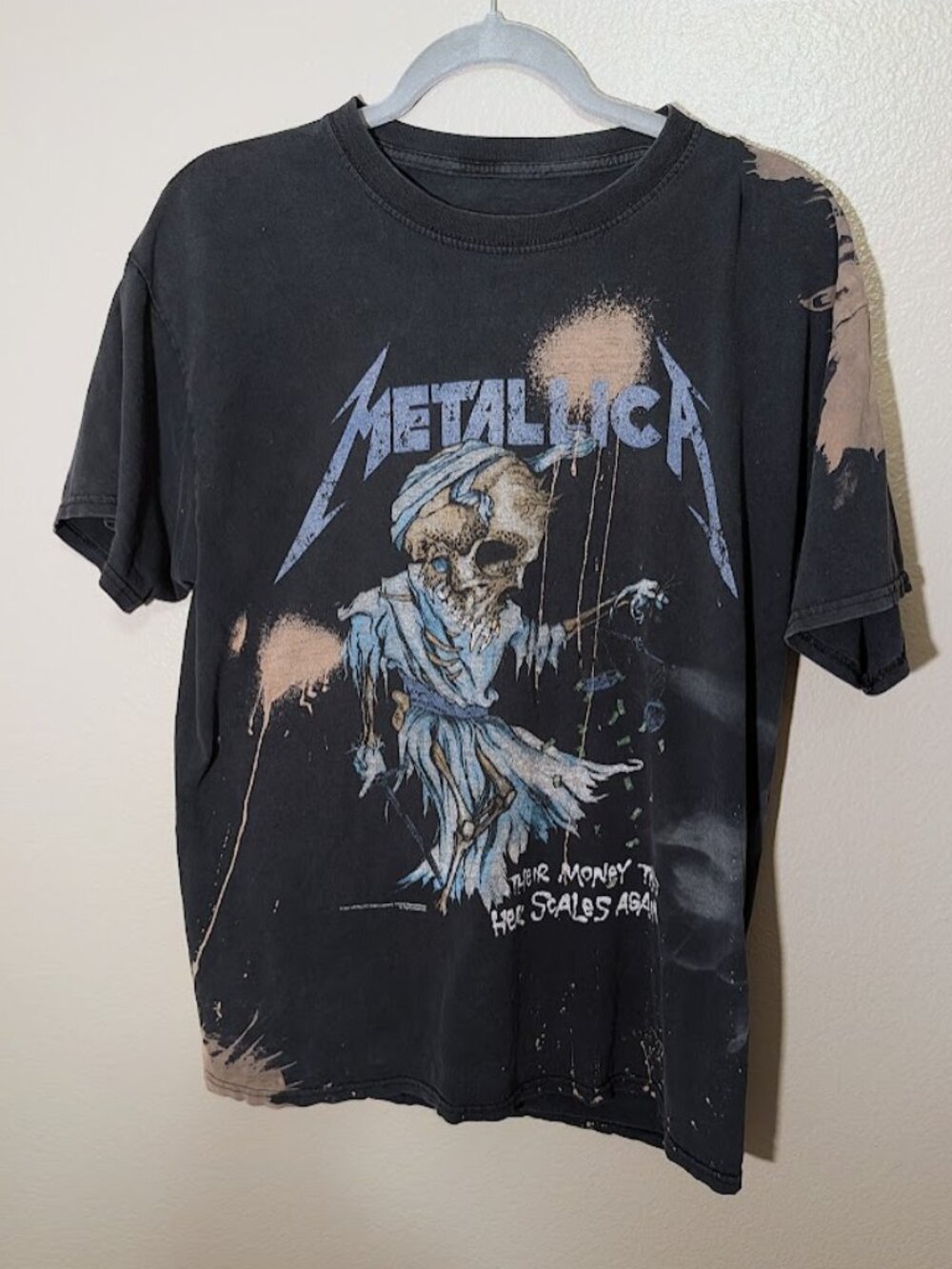 Vintage 2007 Metallica Skeleton Band Tee Bleach Splatter Distressed Rock Size M